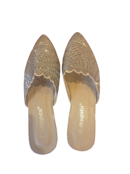 women beige color bling slip-in-shoes