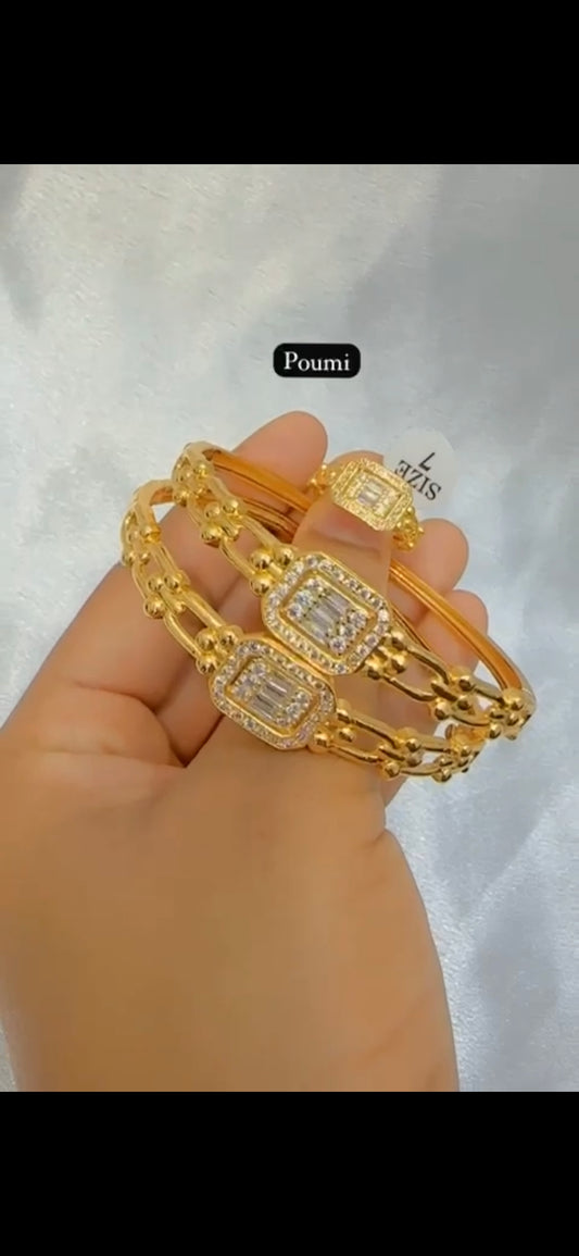 gold plated bangle and finger ring set