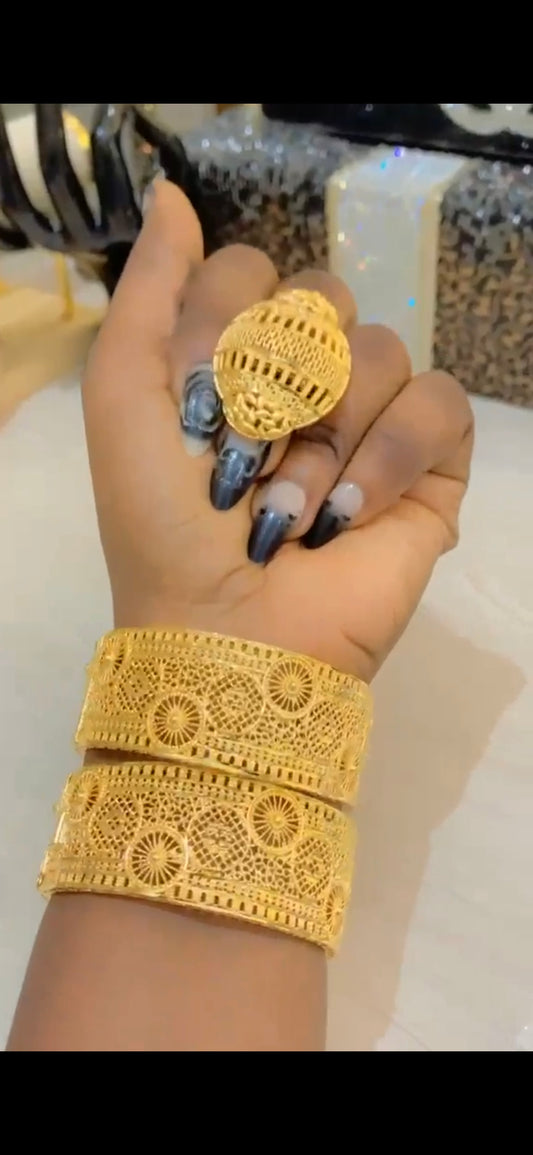 gold plated 2 bangle 1 finger ring set