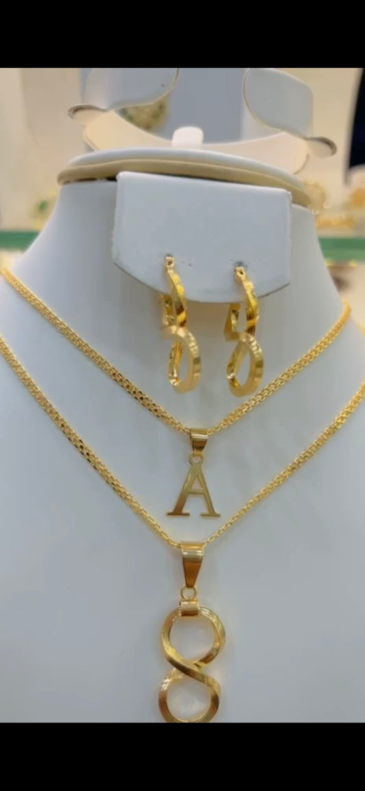 gold plated initial jewelry set